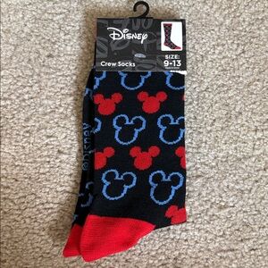 Disney Black Socks with Red and Blue Mickey Design Sz. 9-13 NWT